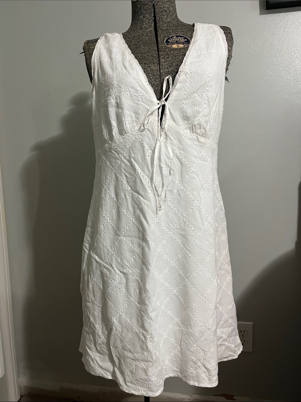 American Eagle Outfitters White Eyelet Tie-Front Chemise Dress